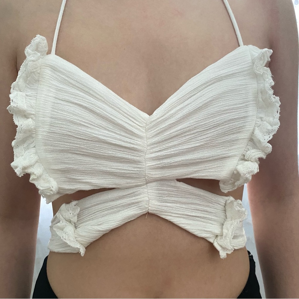 Free People Endless Summer Fly Away Halter Cropped Top in White Women's Size XS - Picture 8 of 15